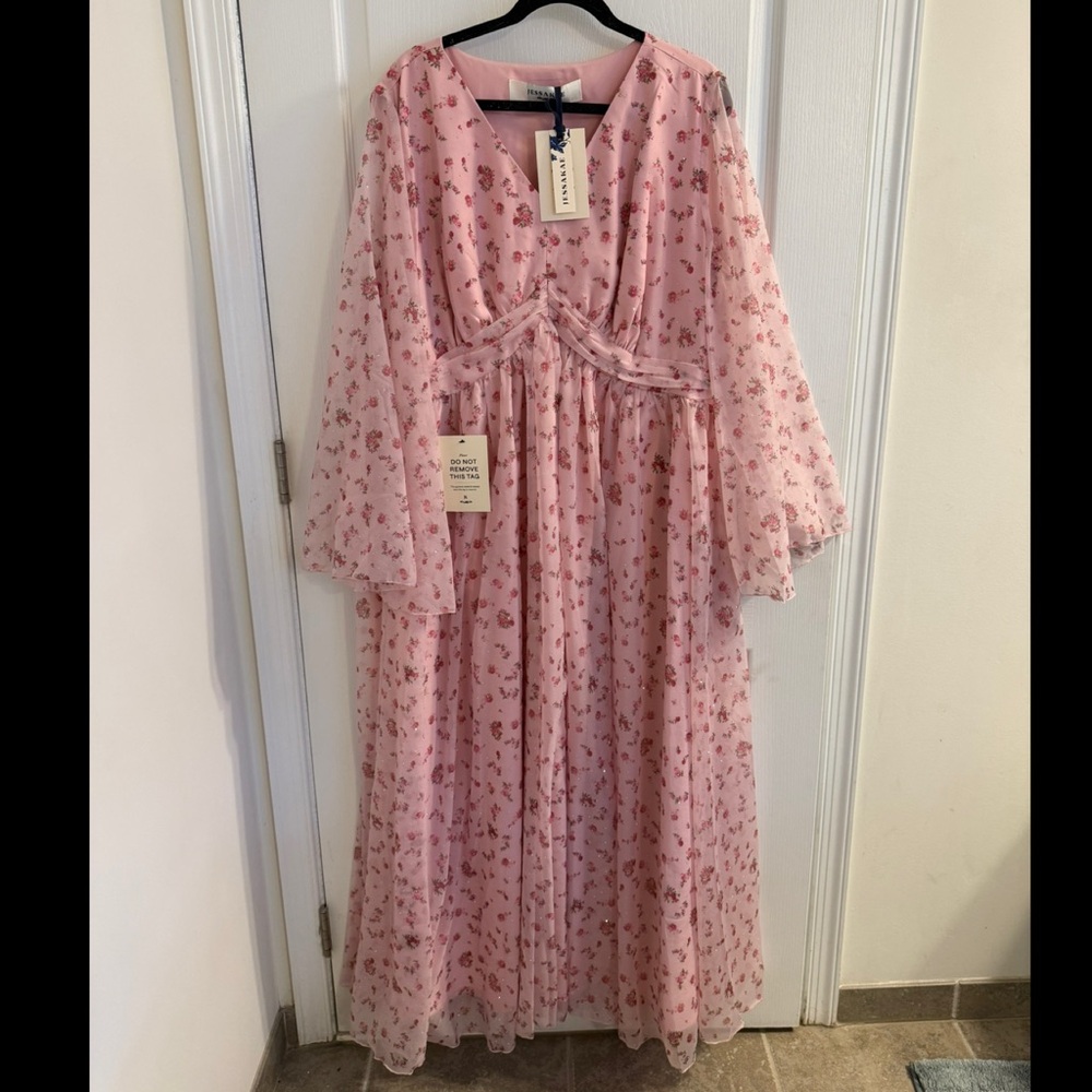 JessaKae Rosamund Pink Floral Maxi Dress w/sparkle